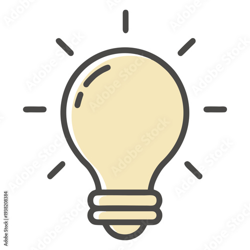 A glowing lightbulb symbolizing innovation and creativity in a simple illustration style from a straightforward front view
