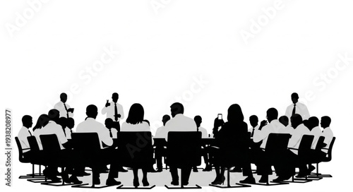 Silhouetted People in Business Meeting.
