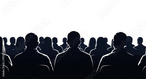 Silhouetted Crowd of People Standing Together.