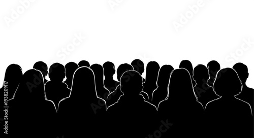 Silhouetted Crowd of People Standing Together.