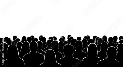 Silhouetted Crowd of People Standing Together.