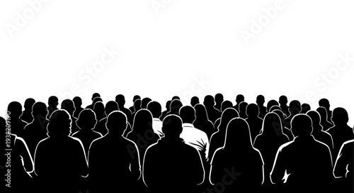 Silhouetted Crowd of People Standing Together.