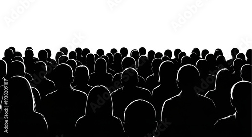 Silhouetted Crowd of People Standing Together.