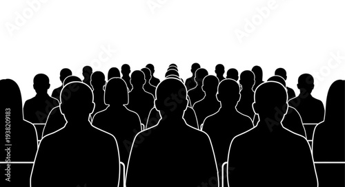 Silhouetted Crowd of People Standing Together.