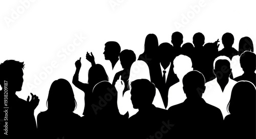 Silhouetted Crowd of People Standing Together.