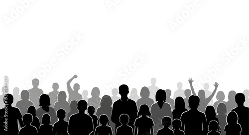 Silhouetted Crowd of People Standing Together.