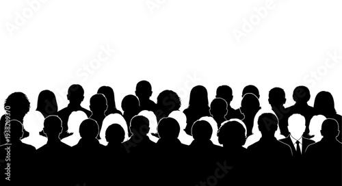 Silhouetted Crowd of People Standing Together.