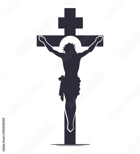 Christian Easter Cross Risen Christ Silhouette Faith Symbol Religious Christian Vector Illustration