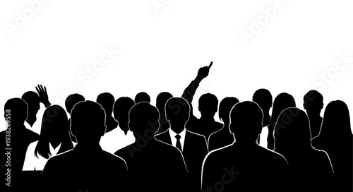 Silhouetted Crowd with Raised Hands.