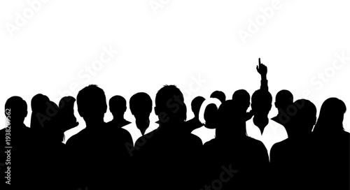 Silhouetted Crowd with Raised Hand.