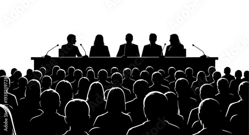 Silhouetted People at Conference Panel.