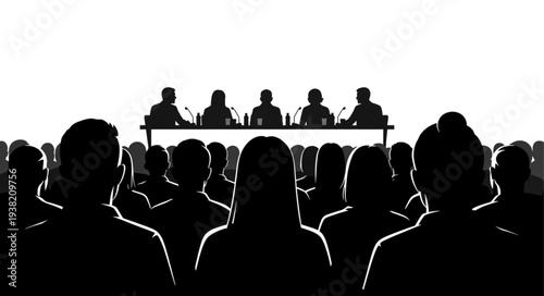 Silhouetted People at Hearing or Meeting.