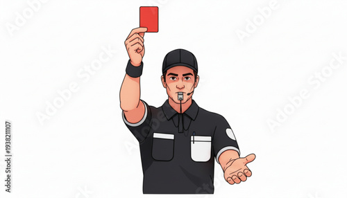 Referee showing red card to player in sports match illustration