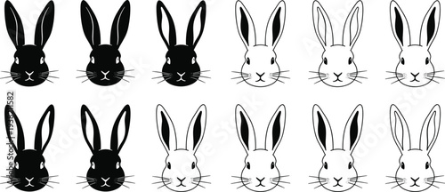 Black and white rabbit heads in two rows rabbits faces