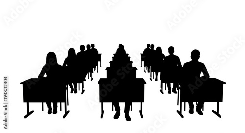 Silhouetted People in Meeting Room.