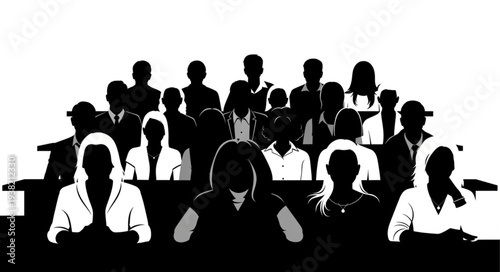 Silhouetted People in Office Environment.