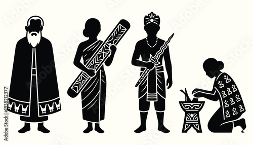 Toraja Rambu Solo Ceremony Silhouettes Traditional Ritual Figures