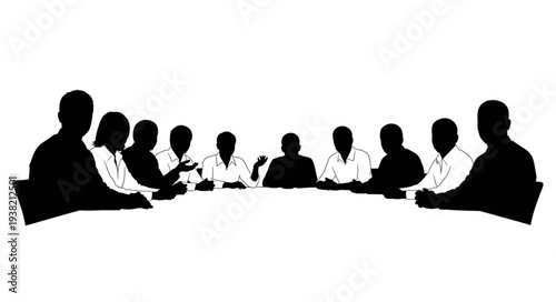 Silhouetted People Sitting Around Table.