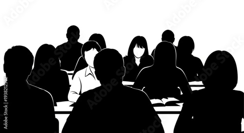 Silhouetted People Sitting Around Table.