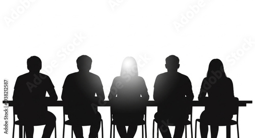 Silhouetted People Sitting at Table.