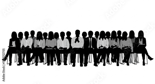 Silhouetted People Sitting in a Row.