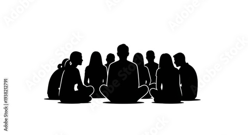 Silhouetted People Sitting in Circle.