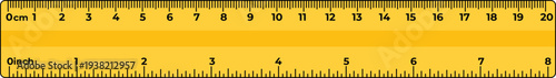 Metric ruler with inch and centimeter scale measurement vector Illustration.