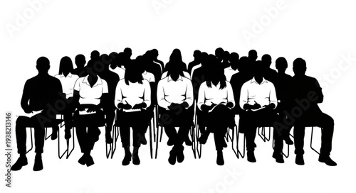 Silhouetted People Sitting in Meeting.