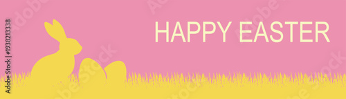 Happy Easter greeting with rabbit silhouette and eggs in grass celebrating spring holiday symbol of renewal and family celebration suitable for seasonal greeting, packaging, invitation and festive mes