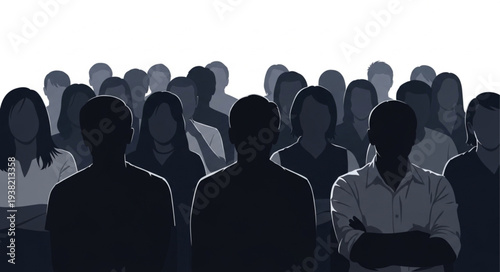 Silhouetted People Standing in a Crowd.