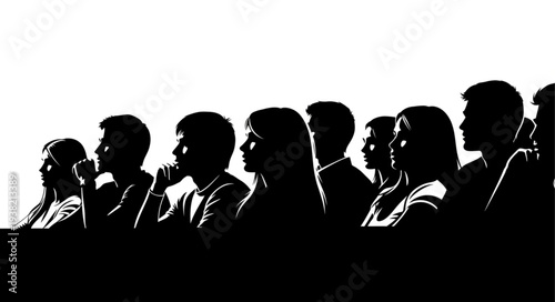 Silhouetted People Standing in a Row.