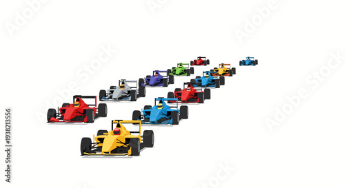 Formula racing cars starting grid perspective view