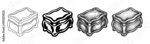 Ornate decorative boxes rendered in diverse artistic drawing styles, perfect for elegant design elements and vintage-themed projects.