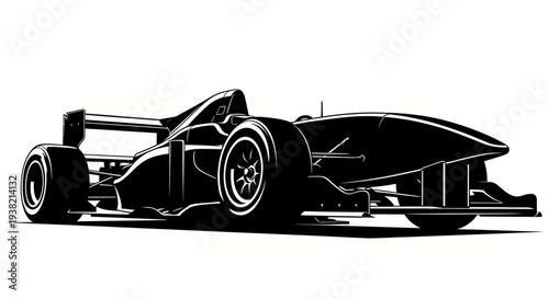 Low angle perspective of formula car silhouette
