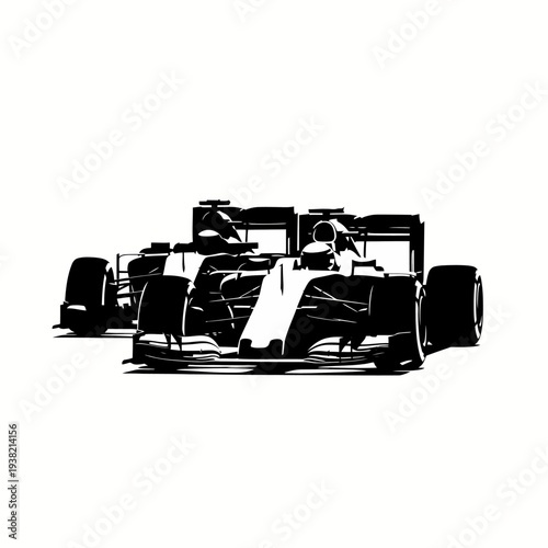 Wheel to wheel racing battle silhouette vector