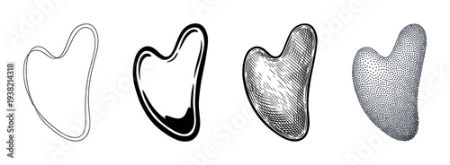 Gua Sha facial massage tools collection featuring different artistic illustration styles for skincare.