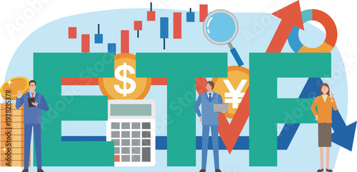 ETFの文字と人々のイラスト