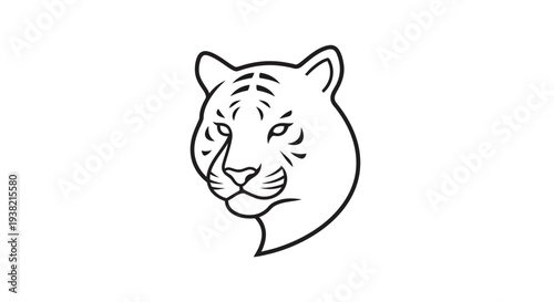 Black line drawing of tiger head.
