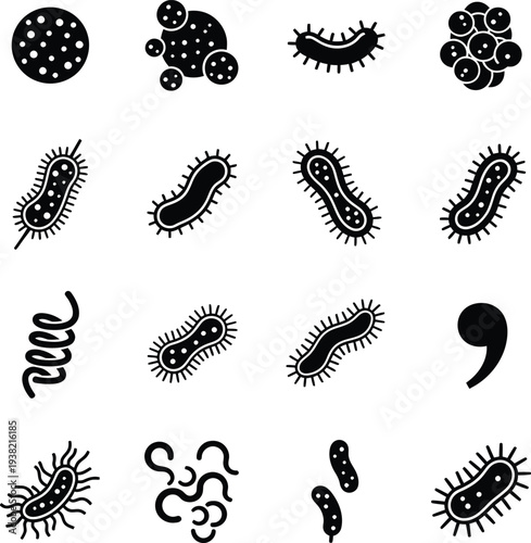 Collection of various bacterial and microbial illustrations