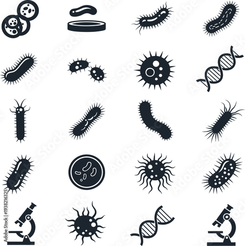 Collection of various bacterial and microbial illustrations