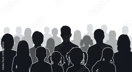 Silhouettes of People in Crowd.