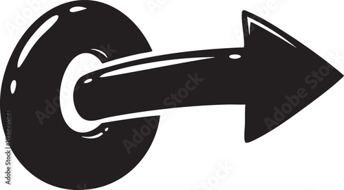 Black glossy arrow turning right in a circular motion on a white background