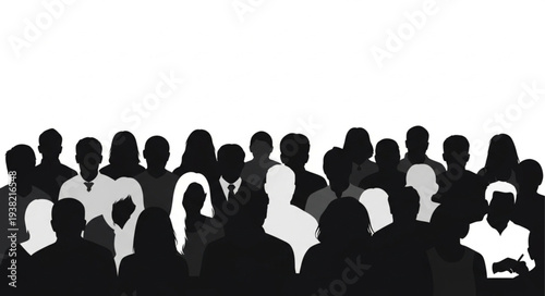 Silhouettes of People in Crowd.