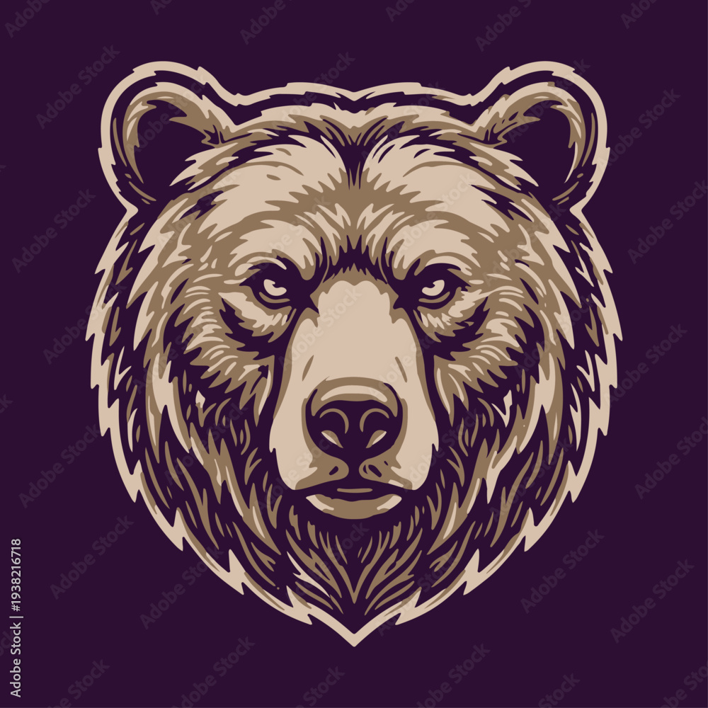 Fototapeta premium Grizzly bear head vector illustration for wild animal mascot logo designs and fierce nature predator icon pack bundle art projects