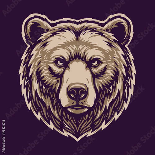 Grizzly bear head vector illustration for wild animal mascot logo designs and fierce nature predator icon pack bundle art projects