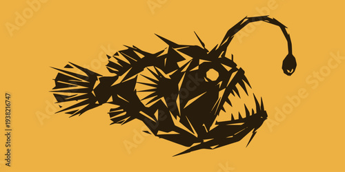 Abstract geometric anglerfish vector icon for deep sea marine life brand identity collection professional gaming logo design creative animal mascot