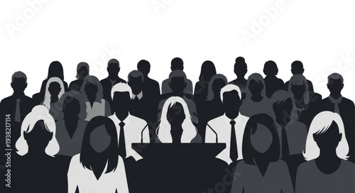 Silhouetted People Standing Together.