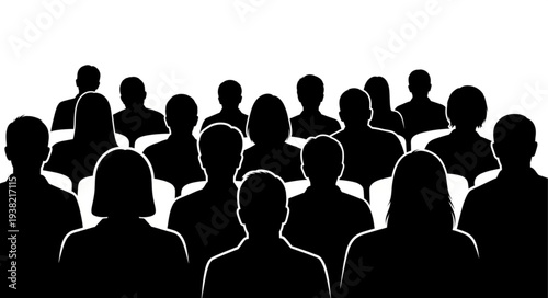 Silhouetted People Standing Together Group.