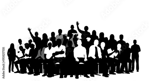 Silhouetted People Standing Together United.