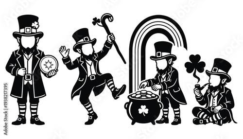 St Patricks Day Folklore Characters Silhouettes
